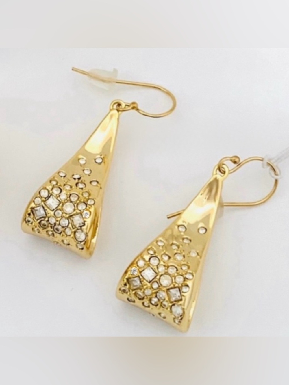 NEW Alexis Bittar Crystal Encrusted Gold Ribbon Curl Loop Earrings AU08
